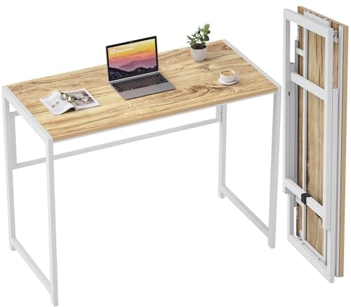 GreenForest Small Folding Desk No Assembly,100 cm Computer Desk for Small Space,Space-Saving Home Office desk,Oak