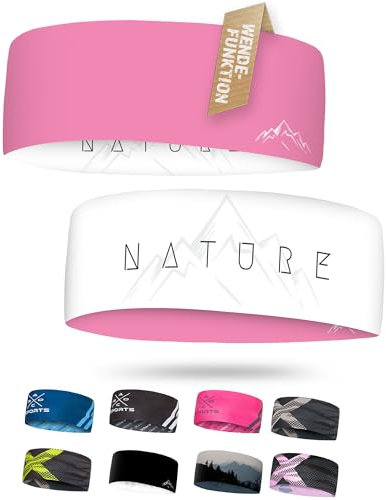 Atmungsaktives Sport Stirnband Damen & Herren - schnelltrocknendes Kopfband zum Wenden - leichtes & elastisches Haarband, winddichtes Schweißband Stirn (pink/weiß)