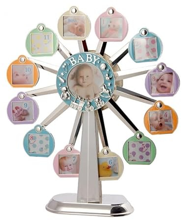 DRW Bilderrahmen für Kinder, blaues Riesenrad aus Metall, mit Bewegung und Musik für 12 Fotos, 27 x 32 cm