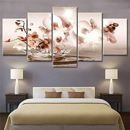 Drucke Auf Leinwand 5 Stück Wandkunst Drucken Leinwand Malerei Wohnkultur 5 Panel Leinwand Bilder Und Kunstwerk Wandbild Vintage Abstrakte Orchidee (Xl/Mit Rahmen 150 X 100 Cm) Für Wohnzim -9G0Z-C8
