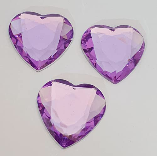 MajorCrafts 12pcs 30mm Flat Back Large Heart Acrylic Rhinestones Craft Gems (Lilac Purple)