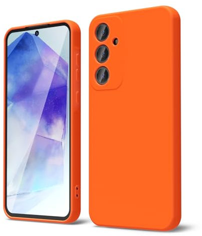 oakxco für Samsung Galaxy A55 5G Hülle Silikon Case mit Kameraschutz, Ultra Dünn Bunt Handyhülle Mädchen, Einfarbig Handy Hülle Slim Schutzhülle, Matt TPU Weich Gummi Glatt Silikonhülle, Neon Orange