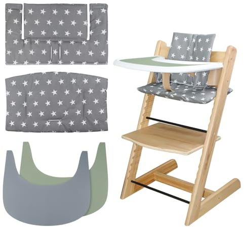 LLHQAMT für Hochstuhlkissen, Weich und Bequem Babyschalenbezug mit 2 Stück Hochstuhl-Tischsets, für Tripp Trapp Babykissen Macht das Sitzen des Babys bequemer (Grauer Stern)