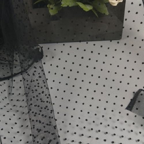 1 Yard Punktdruck Tüll Stoff,150 cm Breit,Netzstoff Dekostoff,Steppstoff zum DIY Nähen Basteln Dekorieren,Handwerken,Bühne Kostüm Kleid Bekleidung,Hochzeit Party Deko,Schwarz Schwarz,Kleiner Punkt