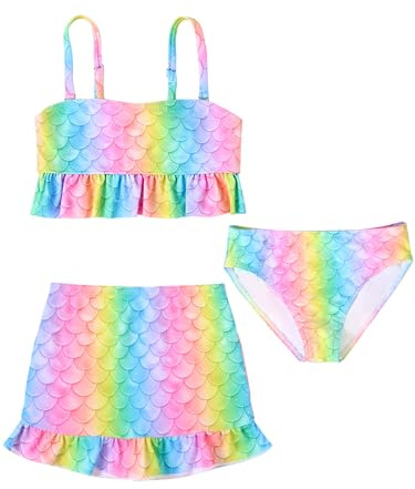 Comfyouth Maillot de Bain Fille 3 pièces Bikini Adolescente Bretelles réglables Maillots de Bain sirène Enfants 4-12 Ans