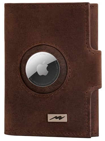 Marc Peter® Washingon Leder Slim Wallet - Airtag Geldbörse mit Münzfach - RFID Schutz kleines Mini Portmonee - Kreditkartenetui Kartenetui – Airtag Portemonnaie Braun Hunter XL Münzfach