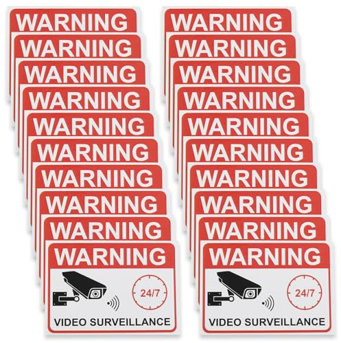 Be In Your Mind 20 Pezzi Adesivo per Videosorveglianza di Avvertimento da Adesivo per Segnaletica di Videosorveglianza 7,4 X 5,2 Cm per Porte in Vetro Persiane Indows Versione Inglese