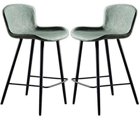 Barhocker 2er-Set, Frühstückshocker aus Metall mit PU-Lederpolsterung, Hochstühle mit fester Höhe für drinnen und draußen, für Esszimmer, Küche, Theke, Home Office, Pub, Geschäfte Keep it in mind