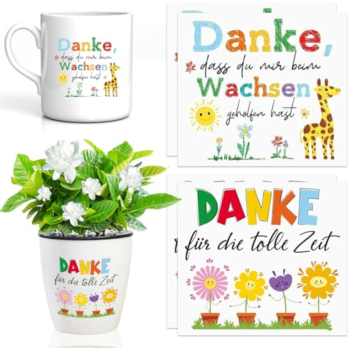 Graplan 4 Stück Aufkleber für den Blumentopf, Aufkleber Danke dass du Mir Beim Wachsen Geholfen Hast, Danke für die Tolle Zeit Sticker, Erzieher Geschenk Danke für Kindergarten