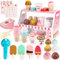 Lovchil Wooden Ice Cream Set for Kids Age 3+, Wooden Role Play Ice Cream Shop Play Food Kitchen Toy Imaginative Toys Ice Creams Toys Gift