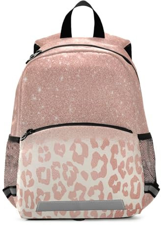 Ksajwzf Zaino per bambini con leopardo rosa glitterato per bambini dai 3 ai 6 anni, con pelle di animale, per asilo e asilo, con guinzaglio di sicurezza, Multi