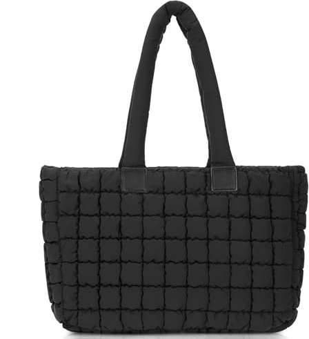 GSenhui Gesteppte Tragetasche Damen Baumwolle Tote Bag mit Top Griff und Kleine Geldbörse, Einfarbig Stepptasche Damen Shopper Handtasche Puffy Tote Bag Winter Taschen Beige