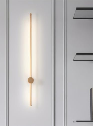 DESHOME Wohnzimmer Wandleuchte, stufenlos dimmbare moderne wandleuchte innen LED lineare wandleuchten mit Fernbedienung 3000K-6000K Gold 360° schwenkbare Schlafzimmer wandlampe 120cm