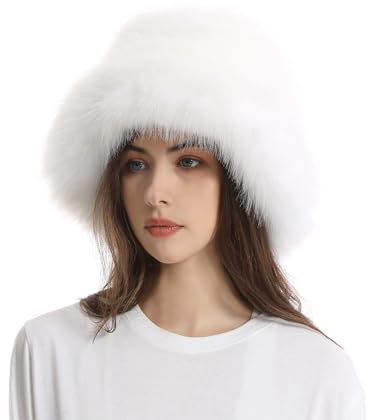 iSpchen Damen Winter Fischerhut Flauschige Bucket Hat Warme Anglerhut Wintermützen Kunstpelz Eimer Hut Dicker Warm Plüsch Hut,Weiß