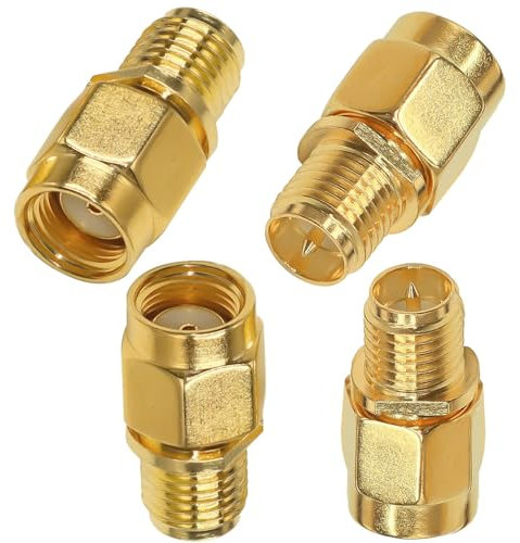 Idota SMA Adapter, 4 Stück SMA Koaxialadapter Komplett Vergoldetes Kupfer RP-SMA Stecker auf SMA Buchse Adapter, SMA Koaxial-Adapter Konverter für WiFi Radio Antenne Router