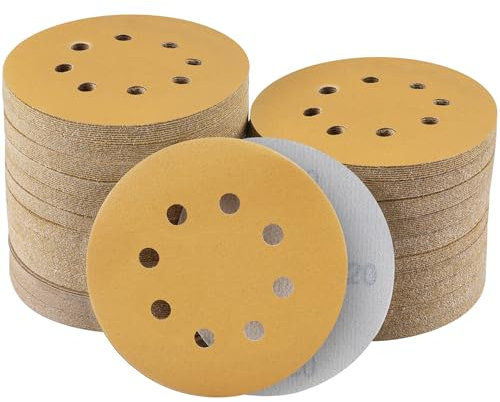 Sruhrak 100 Pcs 125mm Sanding Discs, 320 Grit Nylon Adhesive Sanding Pads 5 Inch 8 Hole Hook and Loop Sanding Disc for Orbital Sander