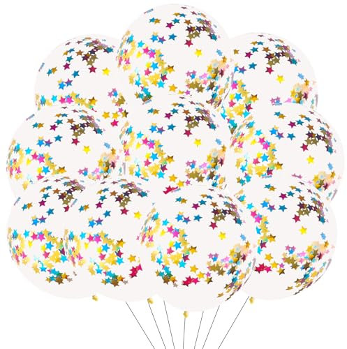 Stern Konfetti Luftballons Bunt, 10 Stk Bunte Luftballons Konfetti, Luftballons Geburtstag mit Konfetti Bunt, Konfetti Ballons für Geburtstag Hochzeit Babyparty Weihnachten Silvester Party Dekoration