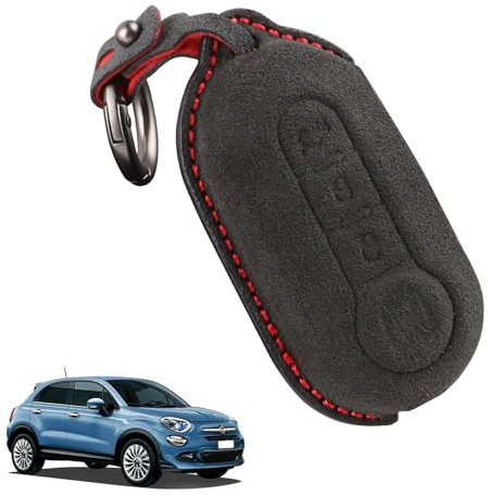 FDAIUN Autoschlüssel Hülle Cover Passt für FIAT 500 2008-2024 Abarth 595 2012-2024 Schlüsseletui Alcantarn Schlüsselhülle (Schwarz)