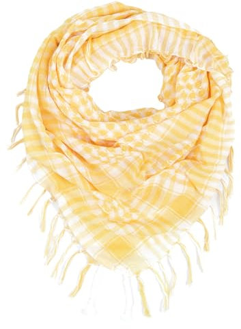 SHOPUKASA Cotton Shemagh Tactical Military Scarf Palestine Scarf Keffiyeh Head Neck Wrap for Men & Women + Paper Bag (Yellow-White)