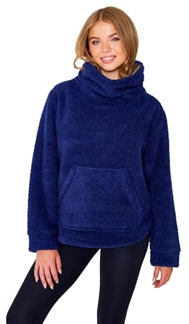 TURTLE Women’s Navy Fleece Lounge Top Snuggle Jumper Warm Pullover Jacket with Cowl Neck, Soft & Comfortable FitWinter Thermal Sweatshirt for Loungewear (M = UK 12-14)