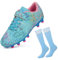 JABASIC Scarpe da Calcio F/G per Bambini e Bambine con Calzettoni da Calcio (34EU,White Pink)
