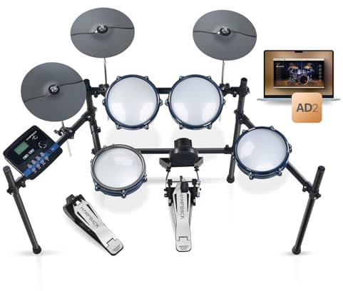 HAMPBACK ACE-301 Elektrische Schlagzeug-Sets für Anfänger mit Quite Electronic Drum Mesh Pads, 2 Becken w/Choke, 15+10 Drum Kits und 329 Sounds, USB MIDI, Aufnahmefunktion (5 Pads, 3 Becken)
