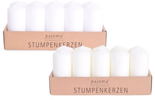 pajoma® Stumpenkerzen 20 Stück, Weiß - Elfenbein | Ø 4 x 9 cm | Brenndauer: ca. 9 Stunden | Hochwertiges Paraffin & Baumwolldocht | ideal für Gastronomie, Hotels, Kirchen & Feierlichkeiten