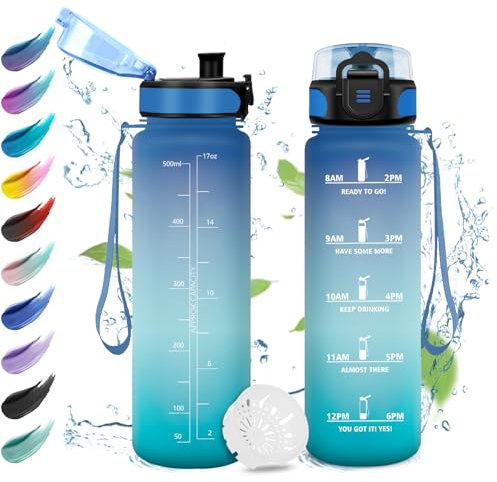 Trinkflasche Kinder 500ml, Wasserflasche Kinder mit Filte, Auslaufsicher Trinkflasche Kohlensäure Geeignet, Motivierende Trinkflasche mit Zeitmarkierung, für Yoga, Schule, Camping, Kinder, Büro