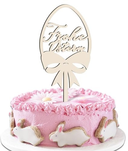 Cake Topper Frohe Ostern aus Holz, Tortendeko & Kuchendeko, Kuchendekoration zum Osterfest, Osterdeko Geschenkidee, für Party Kuchen Dekorationen Zubehör