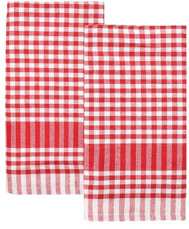 Talking Tables 2 x Red Gingham Kitchen Tea Towels Table Linen Fabric Dish Cloths Large Checkered Cloth Napkins Absorbent Durable Soft Cotton Quick Drying, ECO Packaging 45cm x 70cm