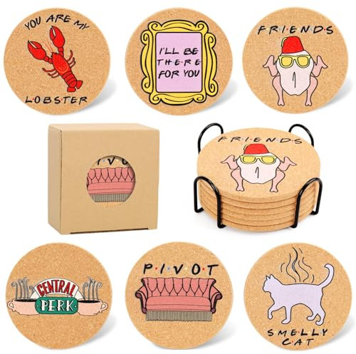 Friends Merchandise - Friends sous-Verre de Boissons avec Support, Cadeaux d’émission de Télévision d’ami pour Les Femmes, sous-Verre Mignon pour Table Basse, Décor d’émission de Télévision d’ami