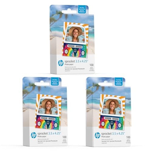 HP Sprocket 3,5 x 4,25” Zink-Fotopapier mit Kleberückseite (300er-Pack) – Kompatibel mit HP Sprocket 3x4 Fotokabine und Fotodrucker