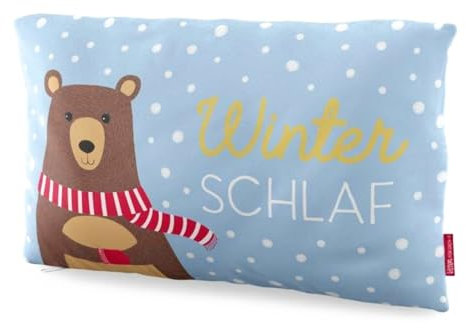 la vida GmbH Winter Schlaf Deko-Kissen, Bär mit Schal Motiv, Hellblau, Winterdekoration