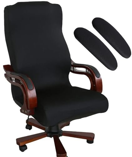 Stretchable Office Chair Covers Set with Armrest Covers - Universal Fit for Gaming, Desk & Ergonomic Chairs | Durable, Machine Washable, Easy Install Chair Slipcovers (Black)