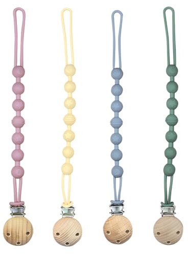 IKOPFLN 4 Pezzi Catenella portaciuccio silicone, Corda per Ciuccio con Clip,per Bambini e Bambina