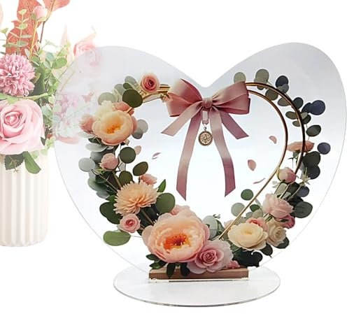 Corona de corazón para Puerta, Corona de San Valentín,Corona Decorativa en Forma de corazón - Adornos de Escritorio con decoración de Mesa de Flores Realista de Base para Aniversarios