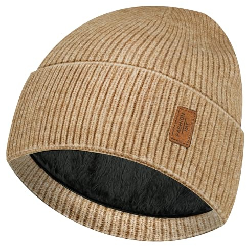BAVATEE Beanie Mütze Herren, Winddichte Thermo Strickmützen für Herren Unisex, Winter Weiche Dehnbare Wintermütze Damen mit Dickem Warme Gefütterte und Gepolsterte
