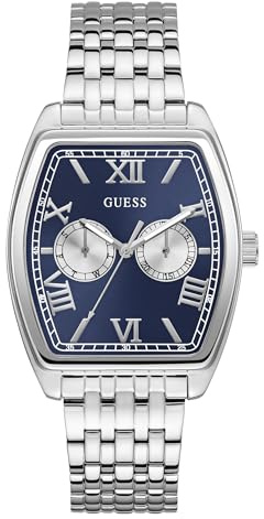 Guess Gabriel Men's Stainless Steel 38mm Silver Stainless Steel Bracelet Watch 3 Bar Blue Dial Date Display GW0975G1