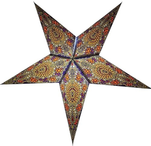 YEPSIO Laternen-Lampenschirm, Papierstern-Lichtschirme, groß, 60 cm, hängende Dekorationen für Weihnachten, Hochzeit, Heimdekoration, Geburtstagsfeier, faltbar, 5-zackiger Stern (lila, creme)