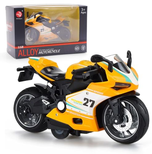 FCXVXCL ﻿Motocicleta Modelo Proporción 1: 12 Mini Motocicleta Juguete Aleación Racing Modelo Colección Artesanía Decoración De Motor Coche Juguete Regalo De Cumpleaños del Niño Amarillo