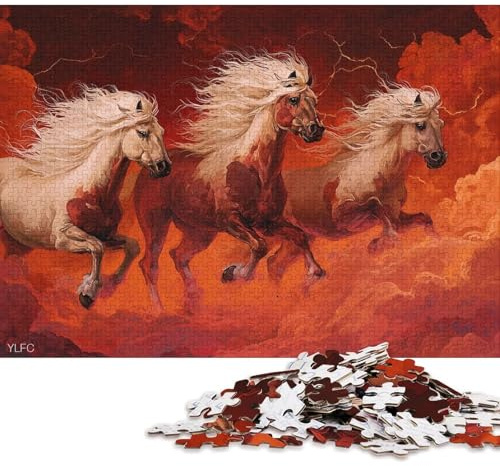 500-teiliges quadratisches Puzzle „Pferde des Sturms“ für Erwachsene, Holzpuzzle, Wanddekoration, 500 Teile (52 x 38 cm)