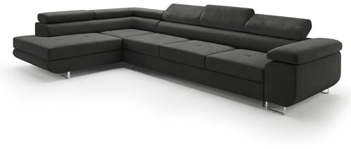 Ecksofa mit Schlaffunktion PASTI XL L-Form, Sofa Couch mit Bettkasten, Couch Eckcouch, Schlafsofa für Wohnzimmer Couch mit Schlaffunktion (Pet Friendly Edition Anthrazitgrau, Ottomane Links)