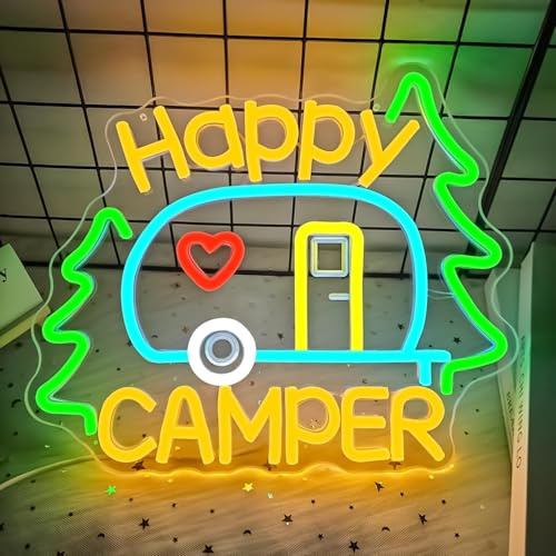Etomvoop Caravan Awning Light Happy Camper Neon Light Sign Camping Place Neon Sign USB Powered for Outdoor RV T4 T5 Picnics,Bivouac,Campsite,Terrace,Garden,Campsite Decorations