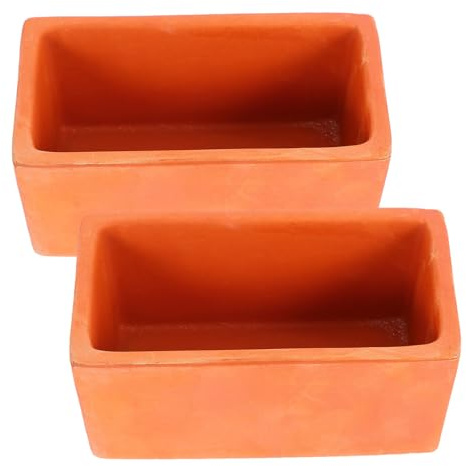 KONTONTY 2 Stück Terrakotta Pflanztopf 2 Stück Rechteckige Kleiner Tontöpfe mit Abflussloch Rot Natürlicher Ton für Sukkulenten und Gartenfensterbank