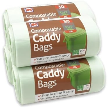 Kordis 120 Tie Handle Compostable Food Waste Bags 10L, Caddy Liners | Tie Handles, Strong, Green, 100% Compostable, TÜV Austria EN13432 Accredited, Leak Resistant, 10L, 4 Rolls of 30 - 42 x 49cm
