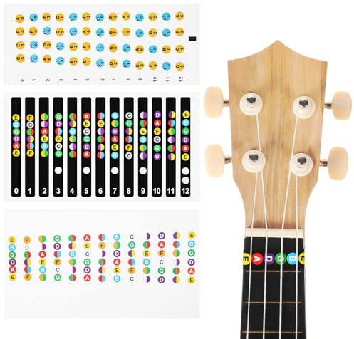 GALPADA Gitarren Griffbrett Aufkleber aus Papier Selbstklebend und Leicht Abziehbar Farbcodierte Ukulele Notenaufkleber für Anfänger zum Üben und Lernen in Schulen