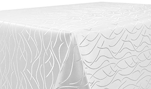 BEAUTEX Tischdecke Damast Streifen - Bügelfreies Tischtuch - Fleckabweisende, Pflegeleichte Tischwäsche - Tafeltuch, Eckig 110x140 cm, Weiss