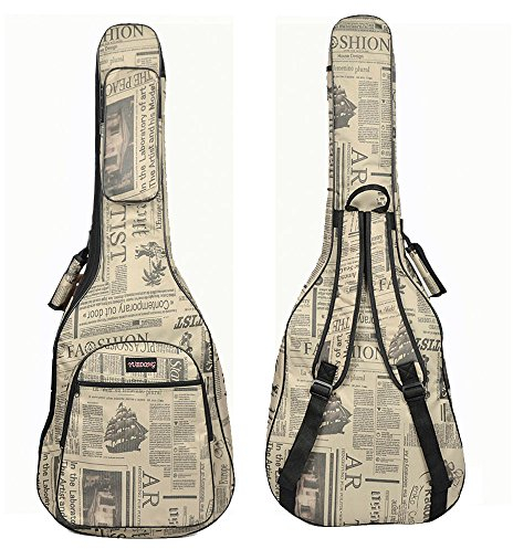 Wasserdichte Oxford Tuch Zeitung Stil Doppelt Genähte Gepolsterte Gurte Gig Tasche Gitarre Tragetasche für 41 Akustische Folk Klassische Gitarre (Beige)