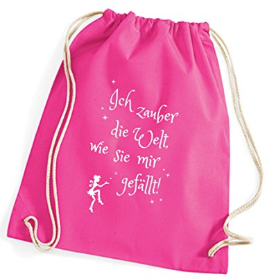 Spruch Ich zauber Mir die Welt Turnbeutel/Rucksack/Jutesack/Sportbeutel/Gymsack Bedruckt mit Motiv von 3 Elfen für Damen u. Mädchen - pink