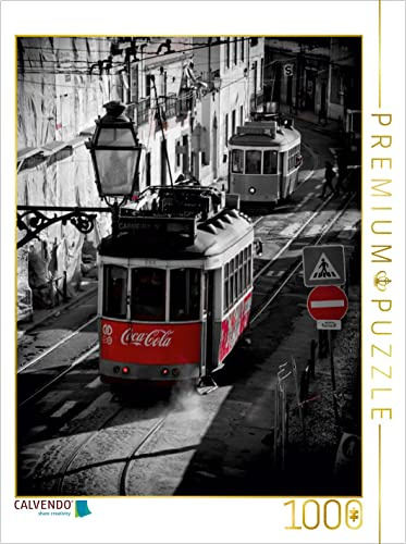 CALVENDO Puzzle Straßenbahnbegegnung in Lissabon | 1000 Teile Lege-Größe 48 x 64 cm Foto-Puzzle für glückliche Stunden